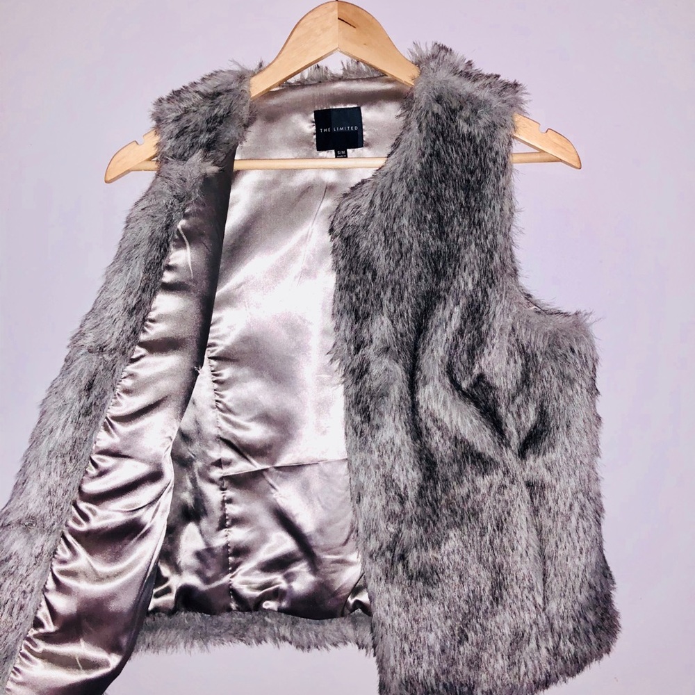 The Limited Gray Faux fur vest